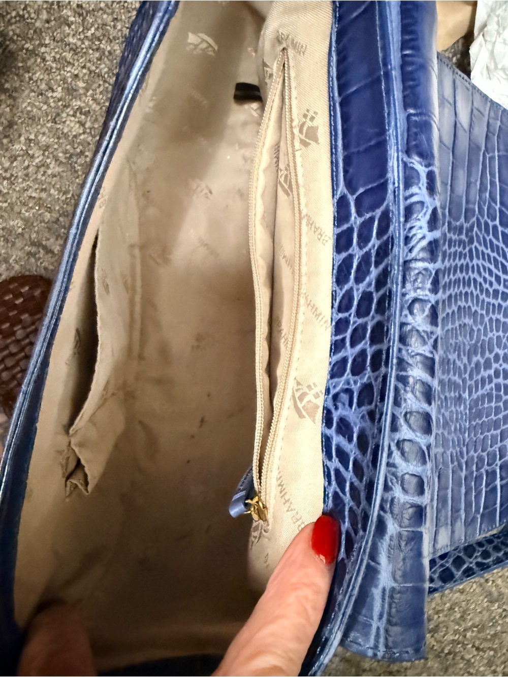 Brahmin Melbourne Blue Croc-Embossed Leather Saddle Bag - - Picture 3 of 4